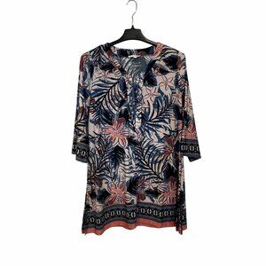 ✨Sandiva Sz L Women's Floral Print Tunic Top With Lace-Up Detail Polyester✨